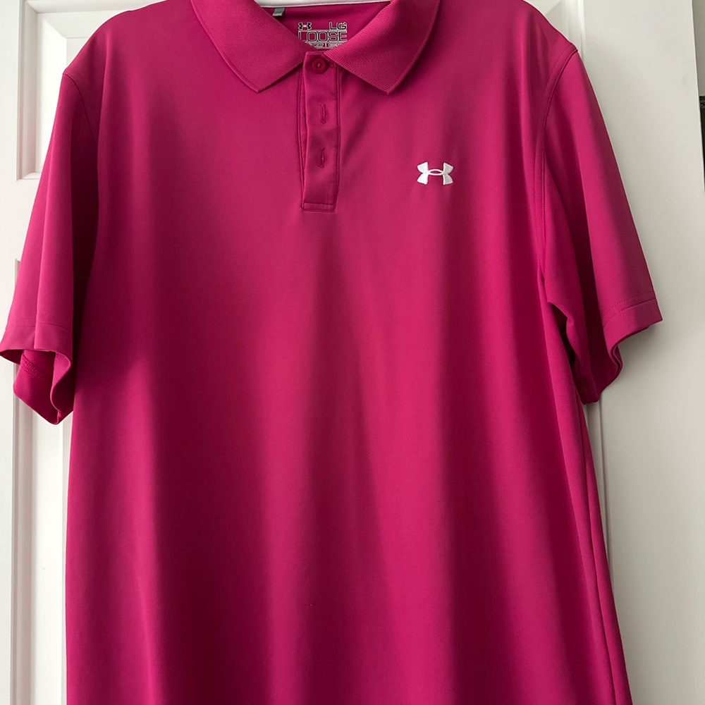 Like New Under Armour Men's Bright Pink Polo Shirt